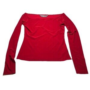 Norma Kamali Red Slinky Jersey Neck Top Womens Large Y2K Belletcore Stretch